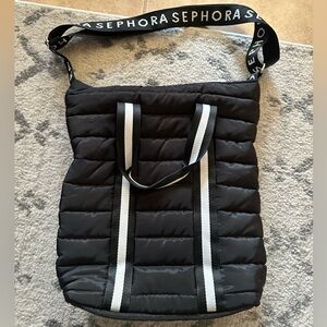 Sephora Puffy Puffer Quilted Large Crossbody Tote Travel Bag Black & White